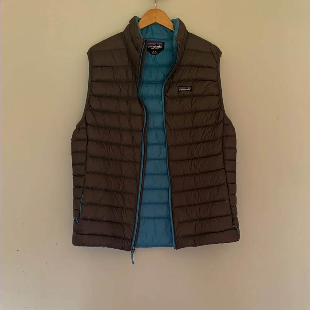 Patagonia Dark Brown Vest with Blue Lining
